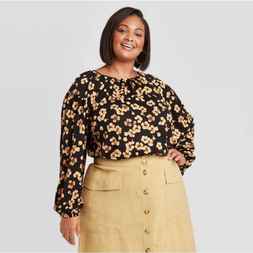 NEW Ava & Viv ✨ Golden Floral Long Sleeve Top Size 1X